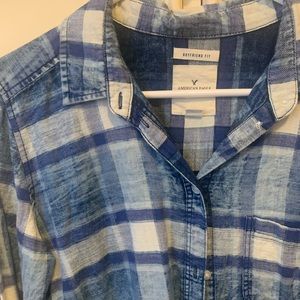 American Eagle blue and white flannel